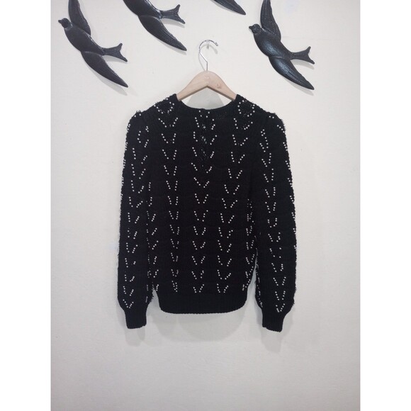 Vintage 1980s Nannell Hand Knit Black Sweater With Pearl Beading - L - Picture 6 of 8